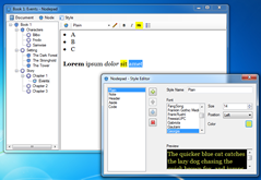 Nodepad displaying a complex document and the Style editor